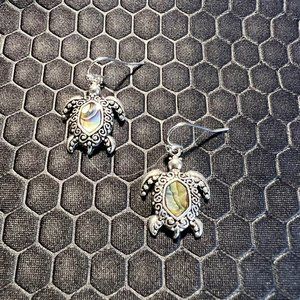 Turtle Earrings with Green Abalone Stones Made of Sterling Silver